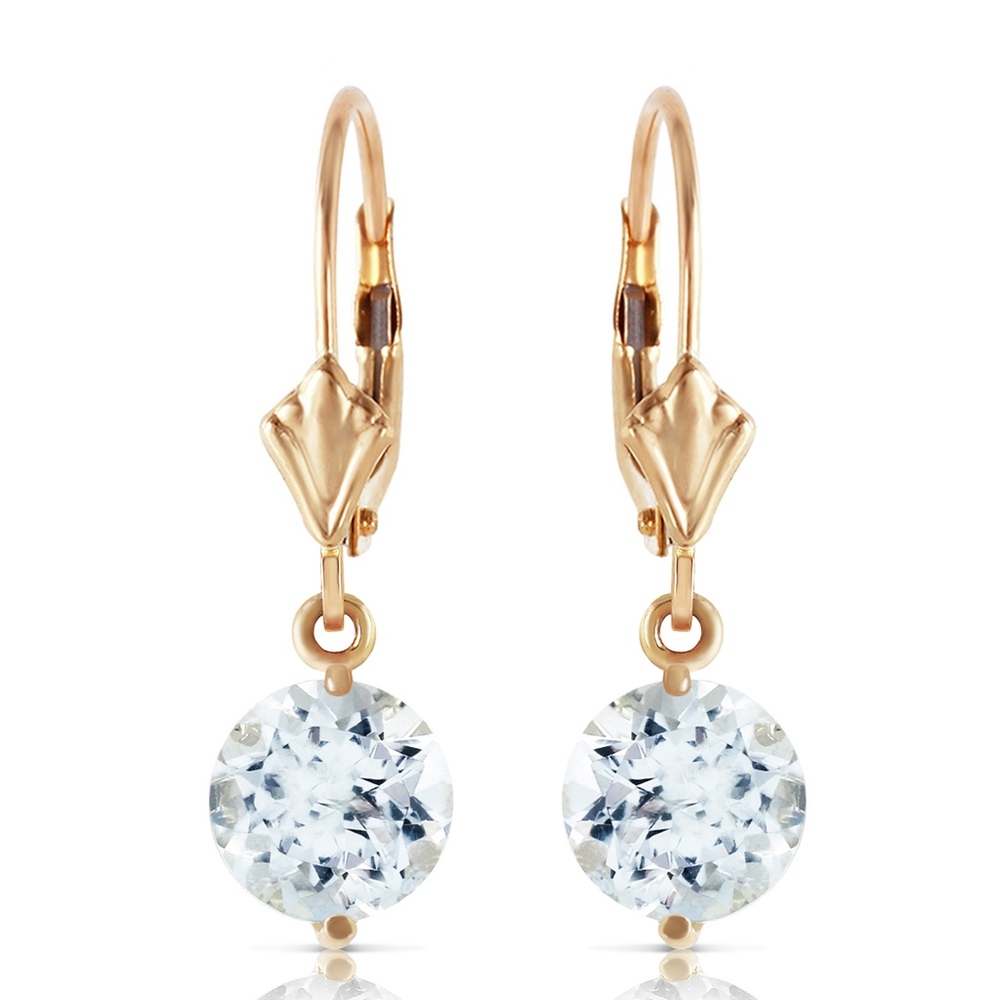 14K. SOLID GOLD LEVERBACK EARRING WITH AQUAMARINES - Picture 3 of 5